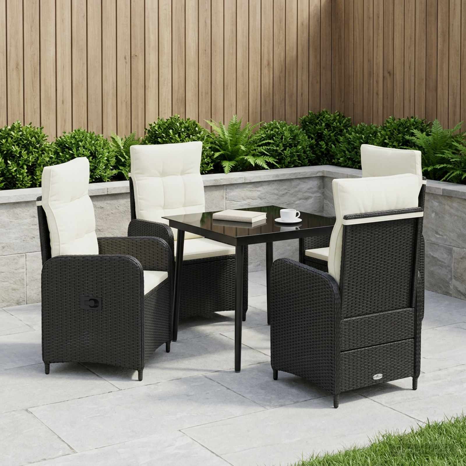 Bank tafel set met kussen met kussen 5 pcs Zwart en Cream Wit