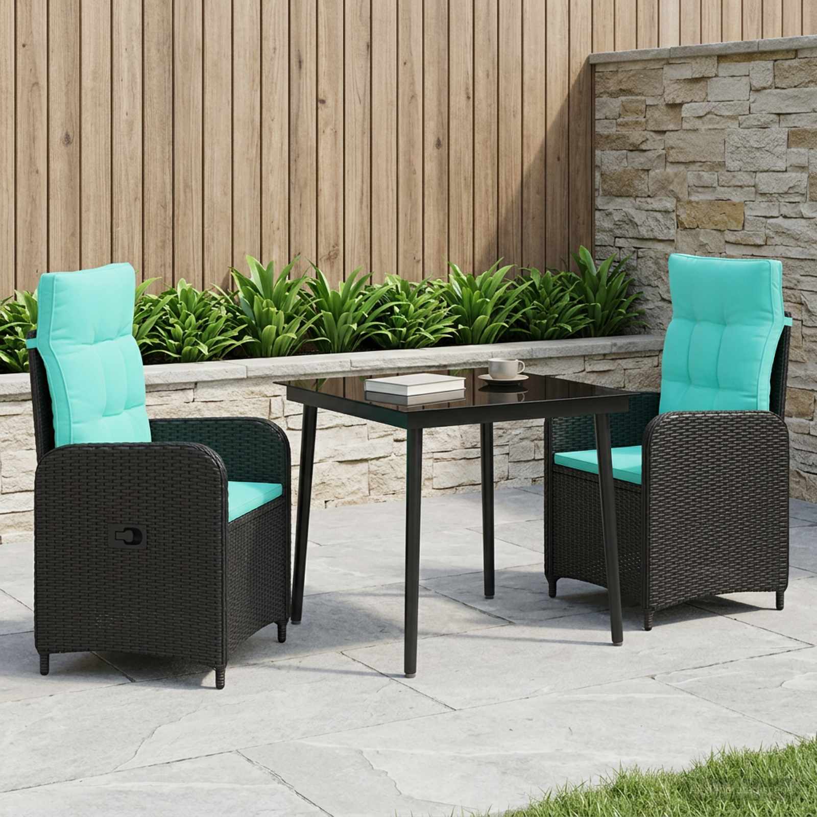 Bank tafel set 3 pcs PE Rattan en Poeder-Coated Staal – afbeelding 1