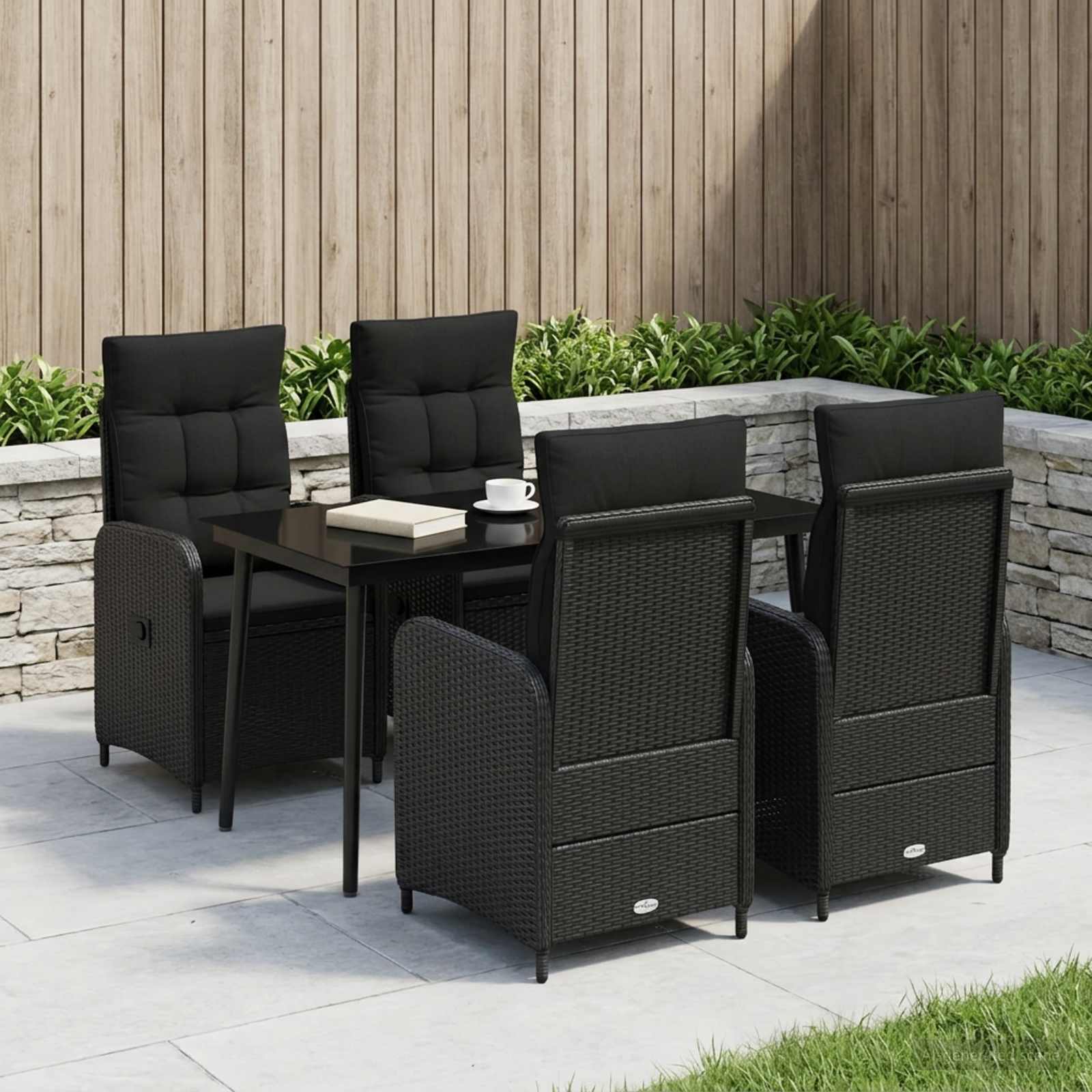 Bank tafel set 5 pcs Zwart PE Rattan en Poeder-Coated Staal – afbeelding 1