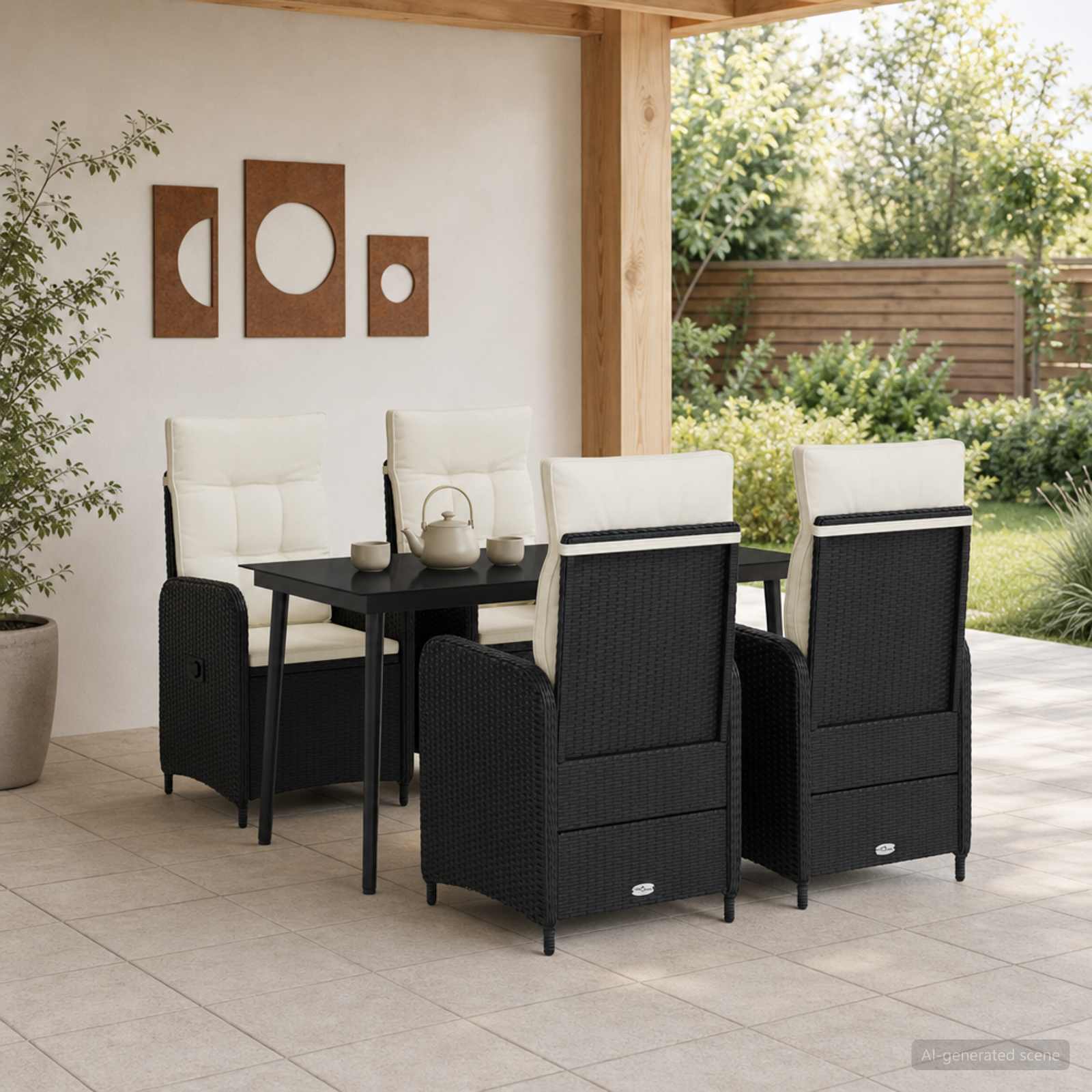 Bank tafel set met kussen met kussen 5 pcs Zwart en Cream Wit – afbeelding 1