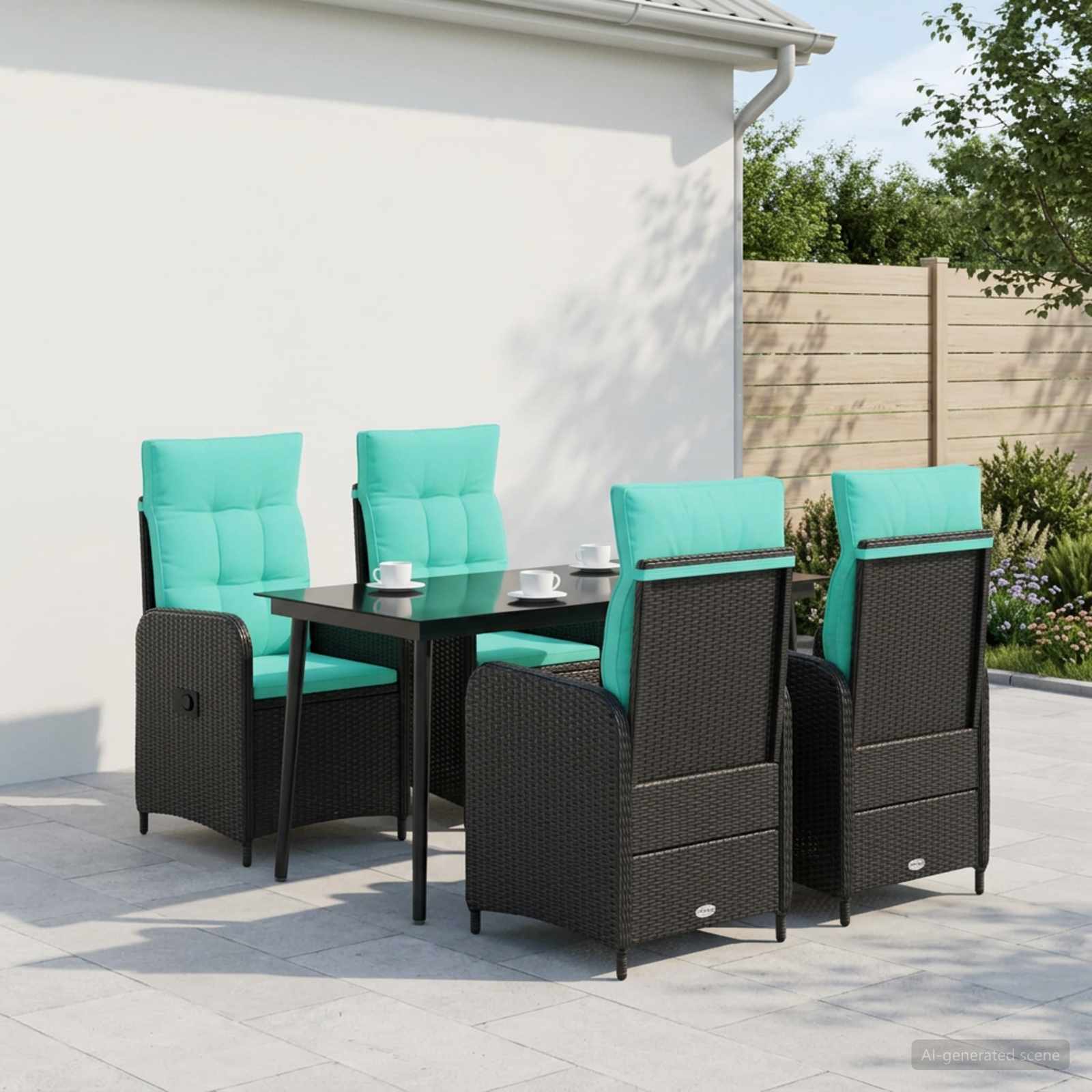 Bank tafel set 5 pcs PE Rattan en Poeder-Coated Staal – afbeelding 1