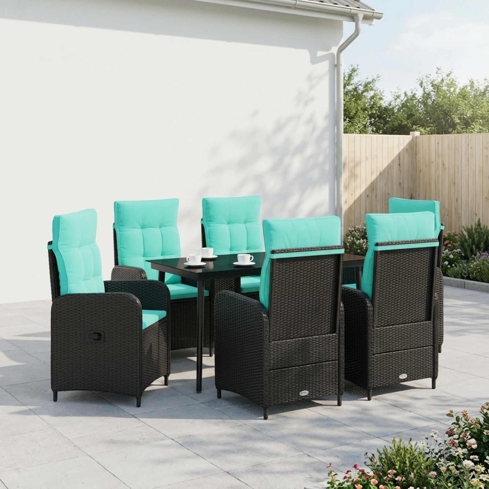 Bank tafel set 7 pcs PE Rattan en Poeder-Coated Staal – afbeelding 1