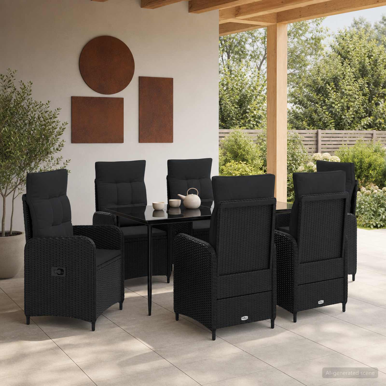 Bank tafel set 7 pcs PE Rattan en Poeder-Coated Staal – afbeelding 1