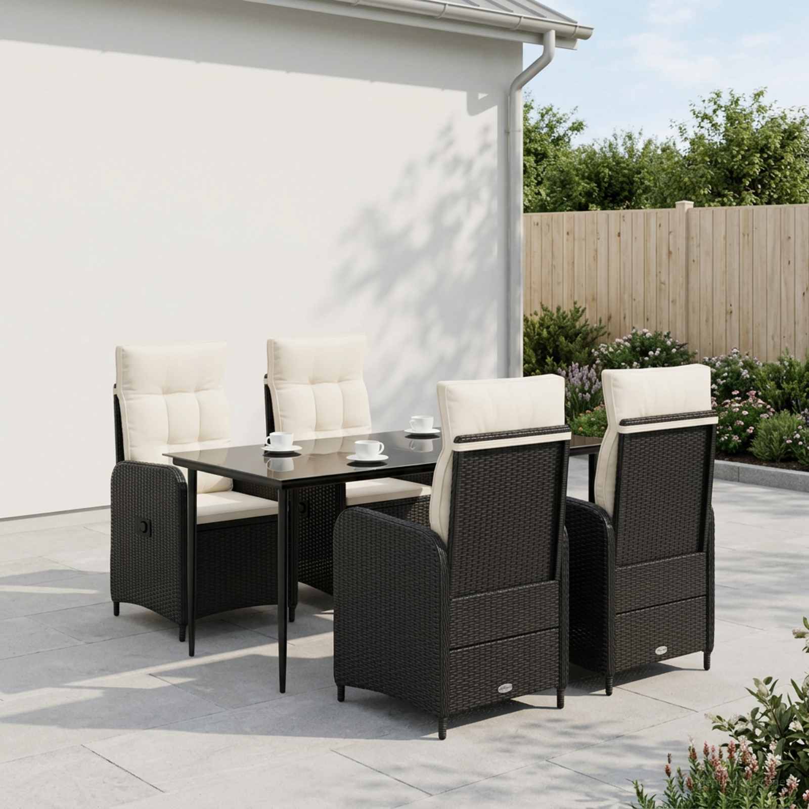 Bank tafel set 5 pcs PE Rattan en Poeder-Coated Staal – afbeelding 1