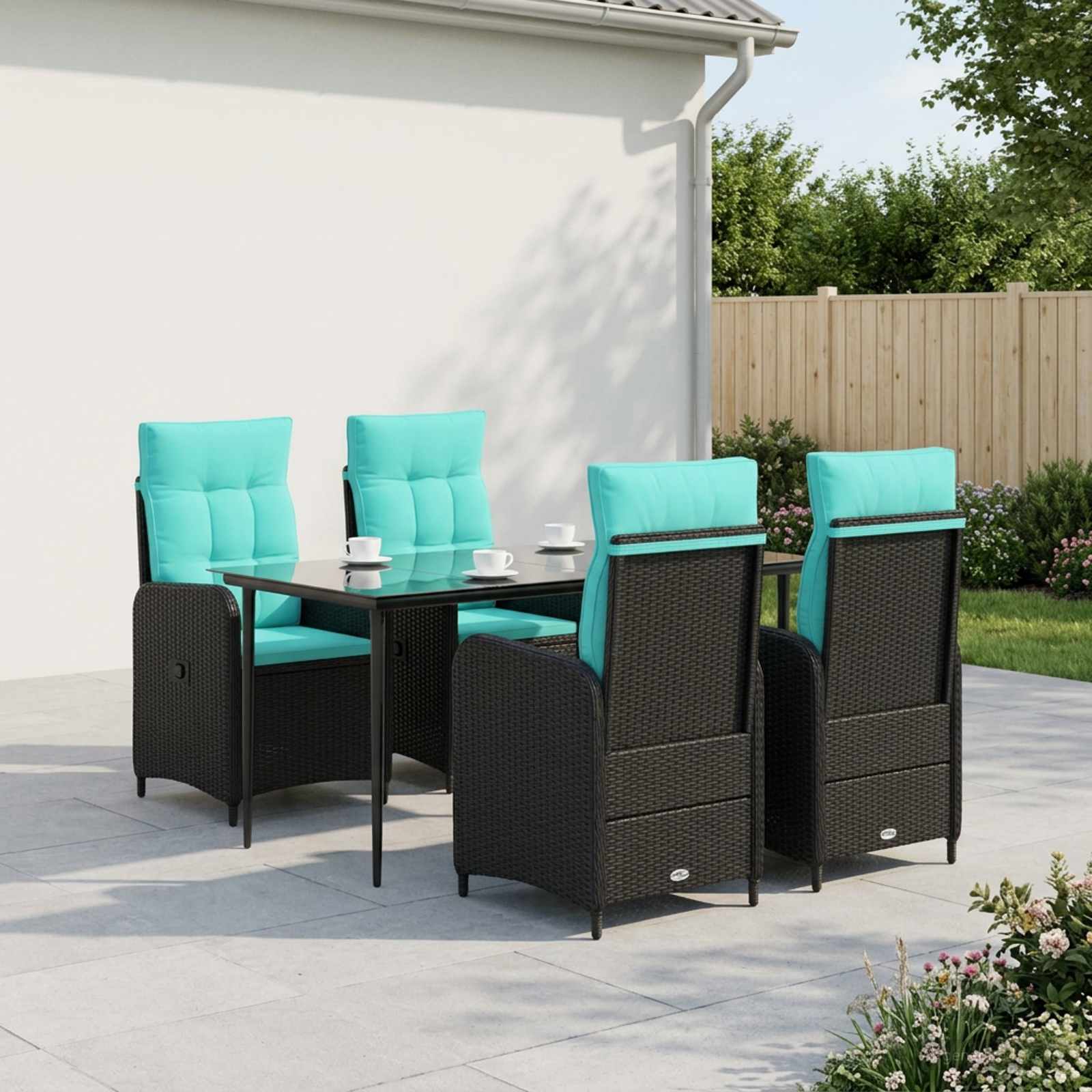 Bank tafel set 5 pcs PE Rattan en Poeder-Coated Staal