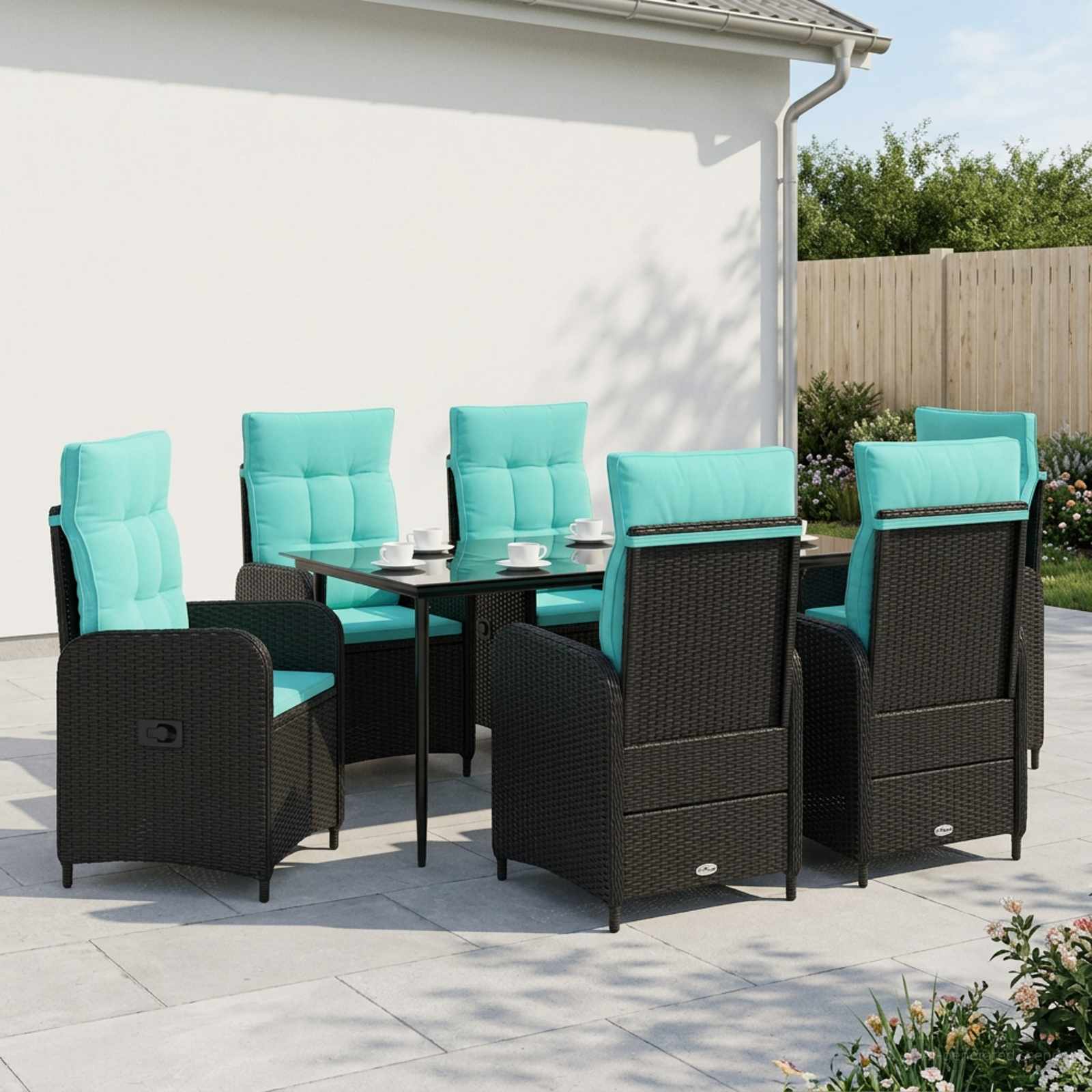 Bank tafel set 7 pcs PE Rattan en Poeder-Coated Staal