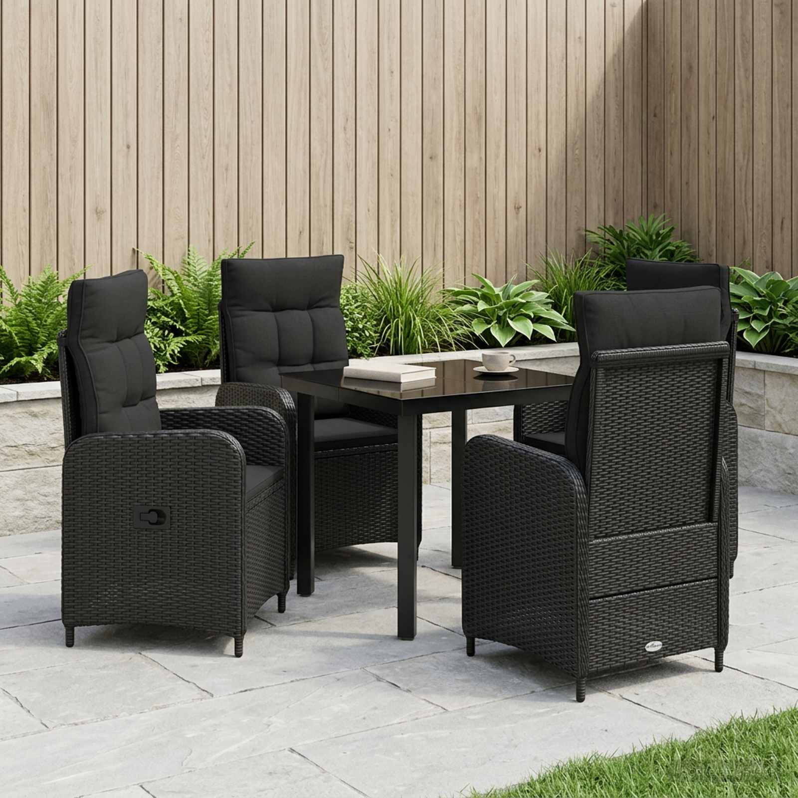 Bank tafel set 5 pcs Zwart PE Rattan en Poeder-Coated Staal – afbeelding 1
