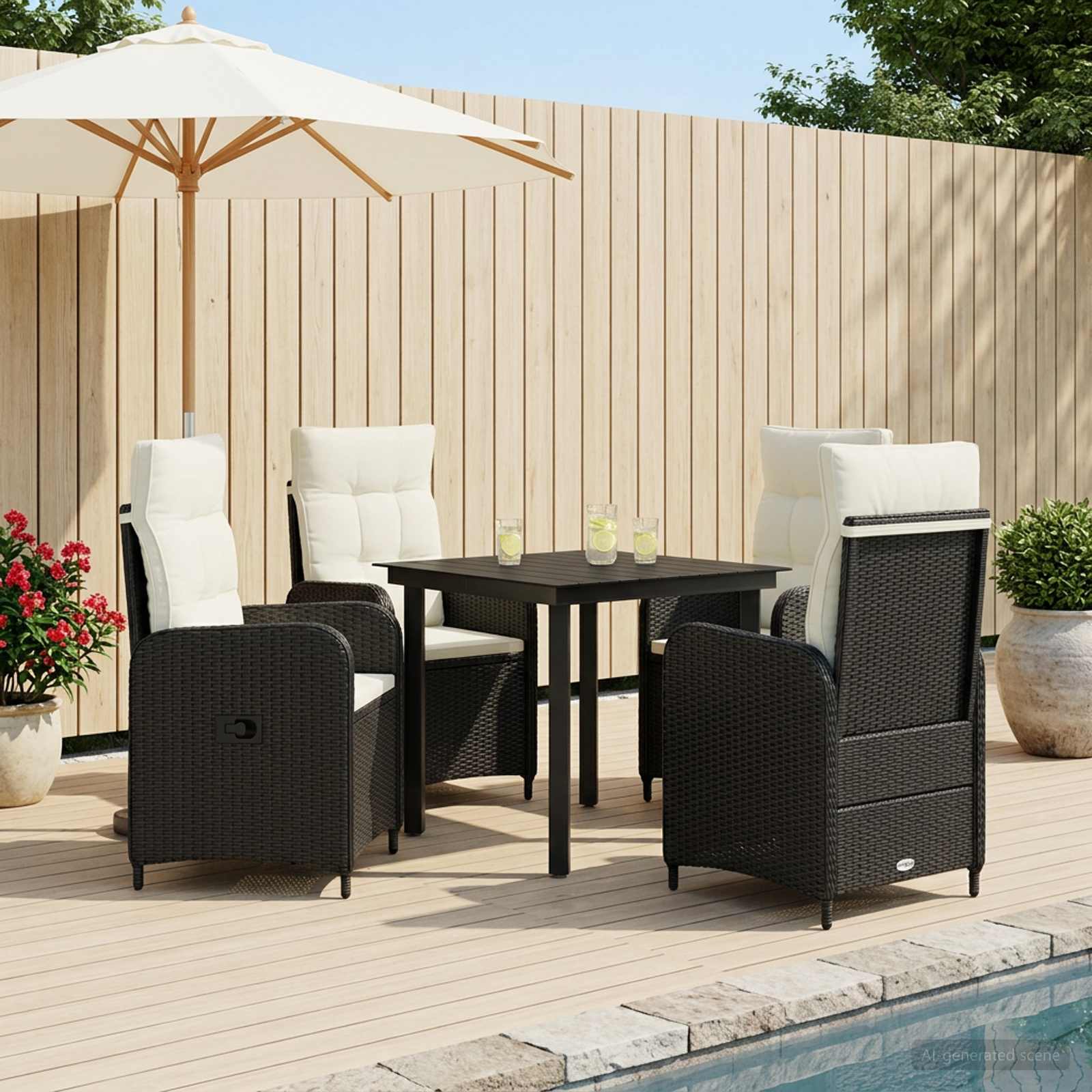 Bank tafel set met kussen met kussen 5 pcs Zwart en Cream Wit