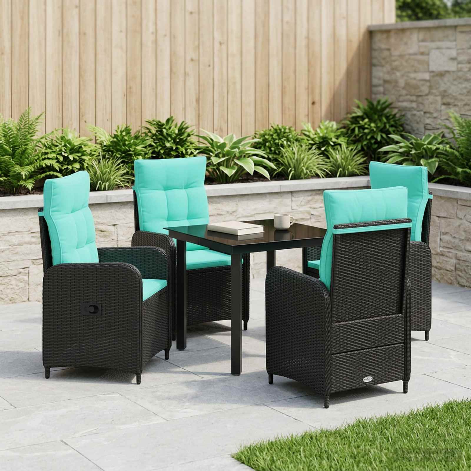 Bank tafel set 5 pcs PE Rattan en Poeder-Coated Staal – afbeelding 1