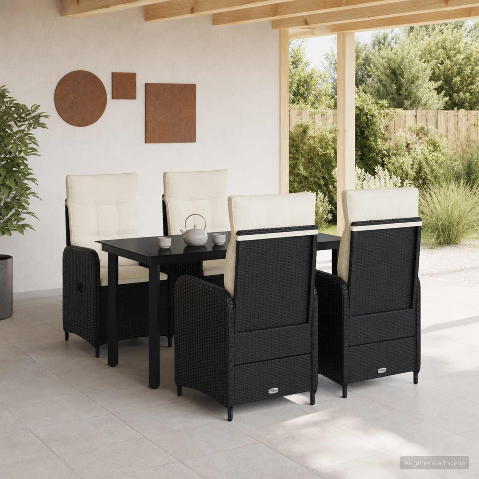 Bank tafel set met kussen met kussen 5 pcs Zwart en Cream Wit – afbeelding 1