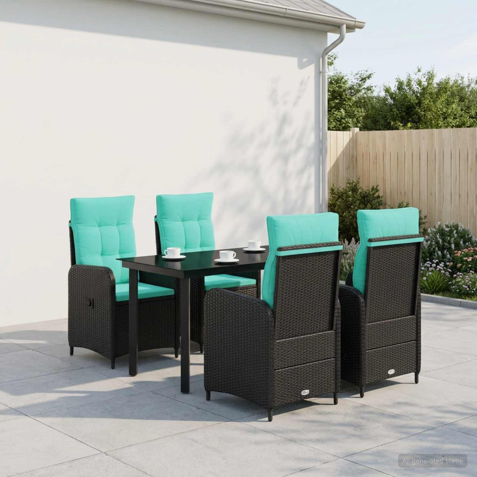 Bank tafel set 5 pcs PE Rattan en Poeder-Coated Staal – afbeelding 1