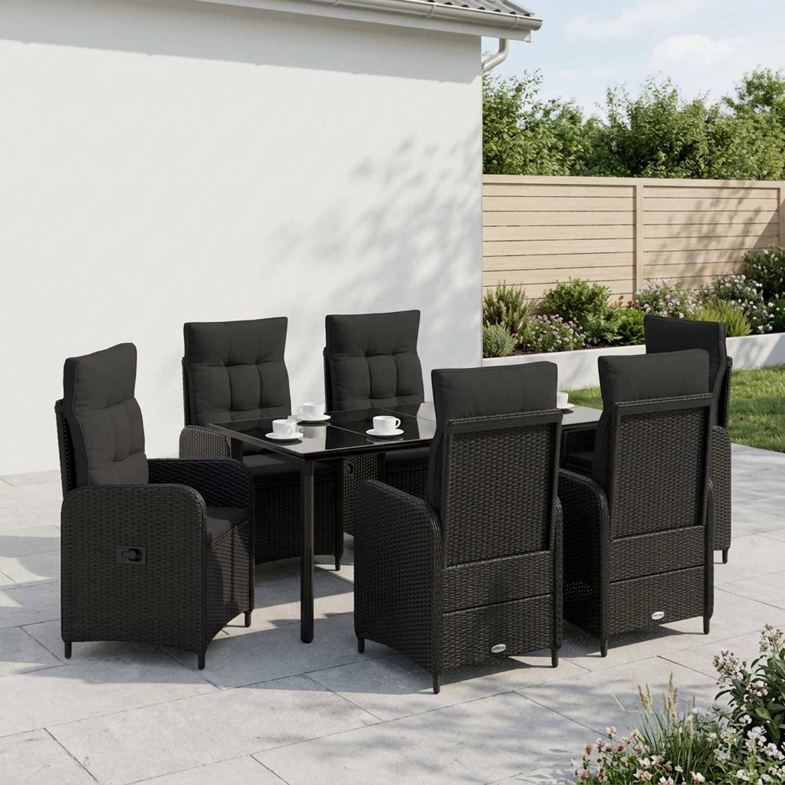 Bank tafel set 7 pcs PE Rattan en Poeder-Coated Staal – afbeelding 1