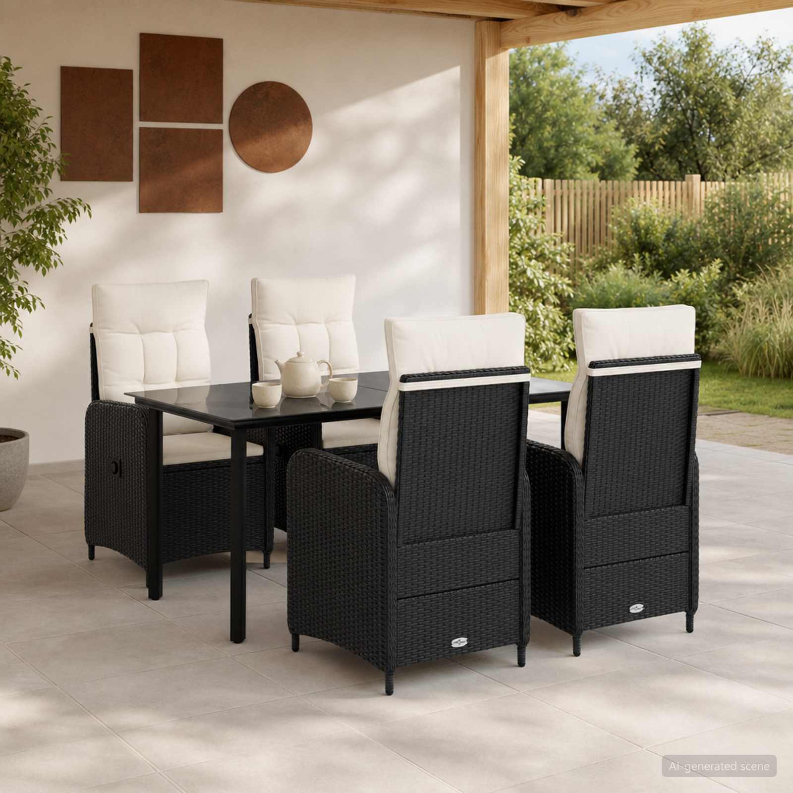 Bank tafel set 5 pcs PE Rattan en Poeder-Coated Staal