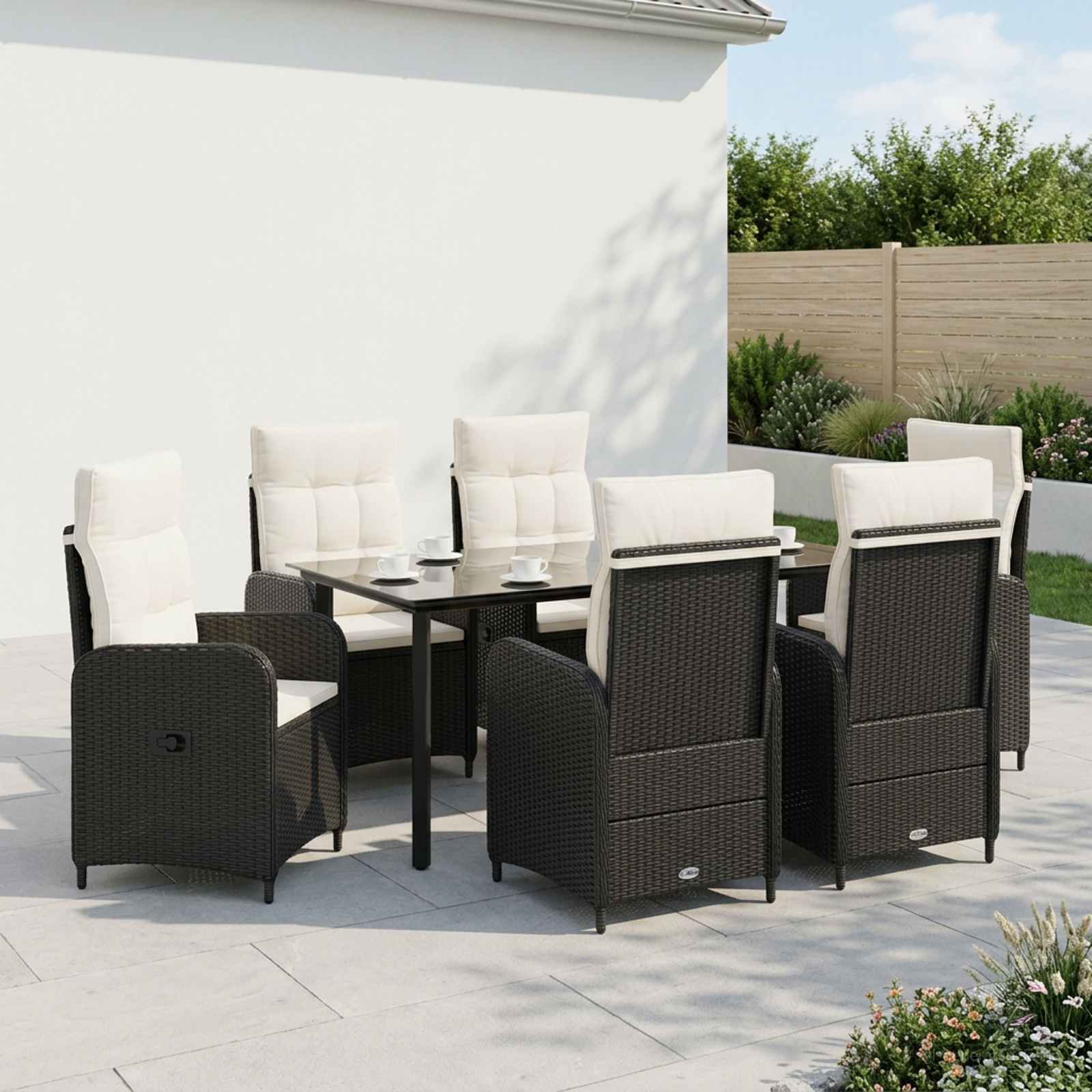 Bank tafel set 7 pcs PE Rattan en Poeder-Coated Staal – afbeelding 1