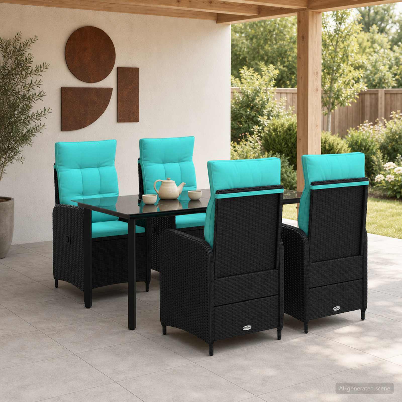 Bank tafel set 5 pcs PE Rattan en Poeder-Coated Staal – afbeelding 1