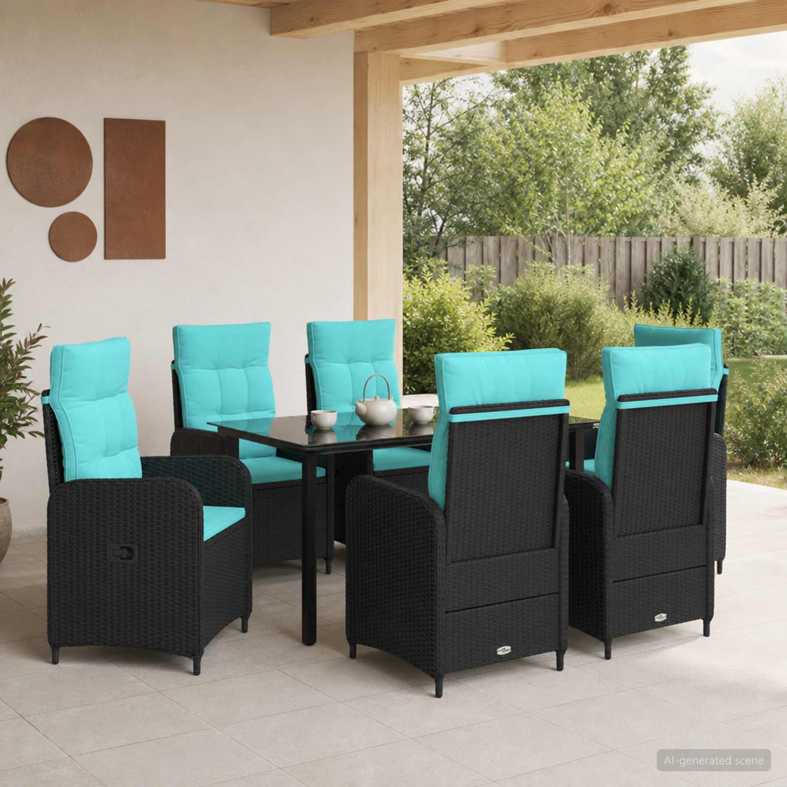 Bank tafel set 7 pcs PE Rattan en Poeder-Coated Staal