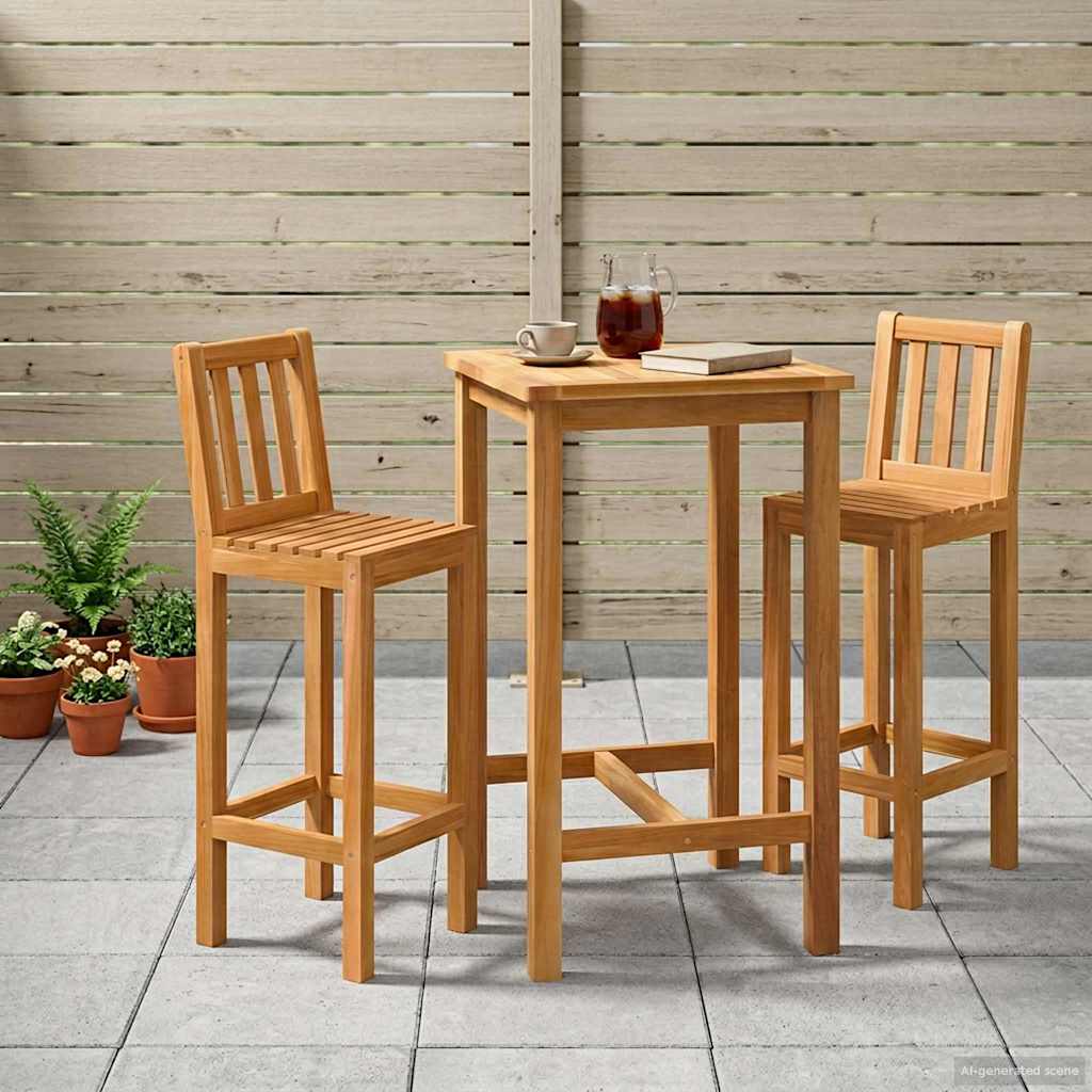 Buitenbarset 3 pcs Onbehandeld Massief Teakhout