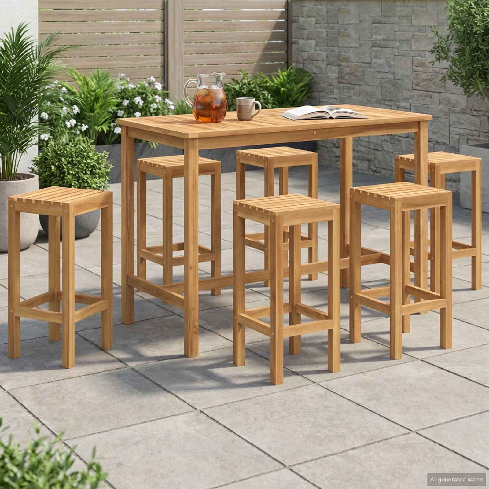 Buitenbarset 7 pcs Onbehandeld Massief Teakhout – afbeelding 1