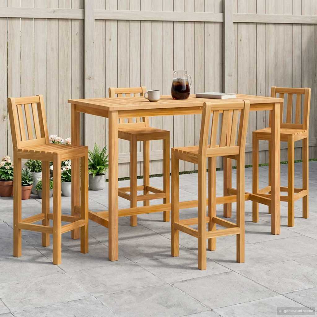 Buitenbarset 5 pcs Naturel Massief Teakhout – afbeelding 1