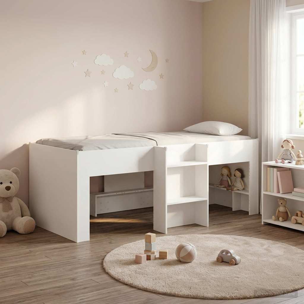 Kinder Hoogslaper Wit 80 x 200 cm Bewerkt hout – afbeelding 1