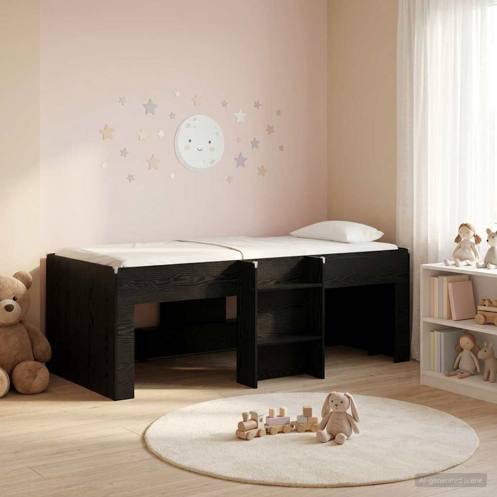 Kinder Hoogslaper Zwart eiken 90 x 200 cm Bewerkt hout – afbeelding 1