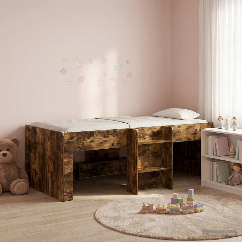 Kinder Hoogslaper Gerookt eiken 90 x 200 cm Bewerkt hout – afbeelding 1