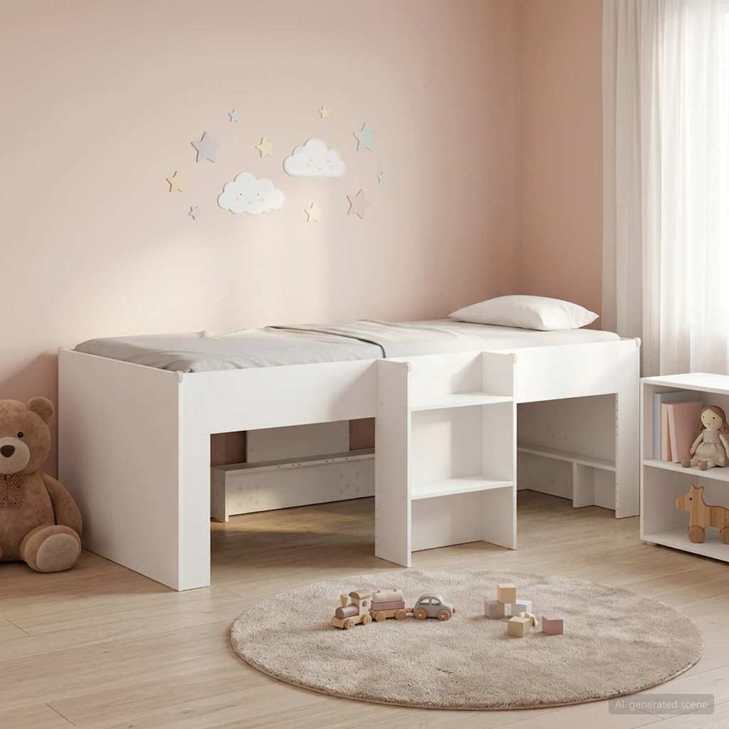 Kinder Hoogslaper Wit 98.5 x 200 cm Bewerkt hout – afbeelding 1