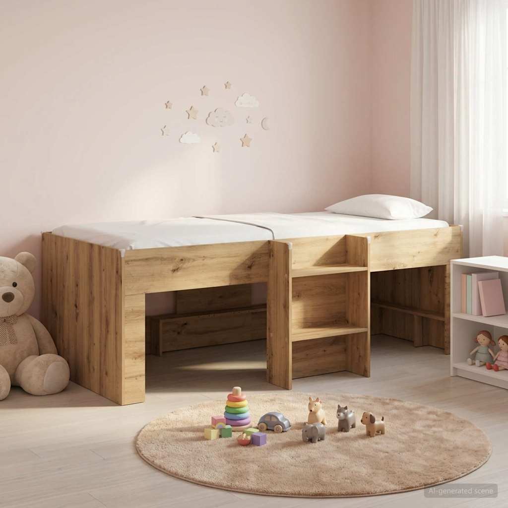 Kinder Hoogslaper Artisanaal eiken 98.5 x 200 cm Bewerkt hout – afbeelding 1