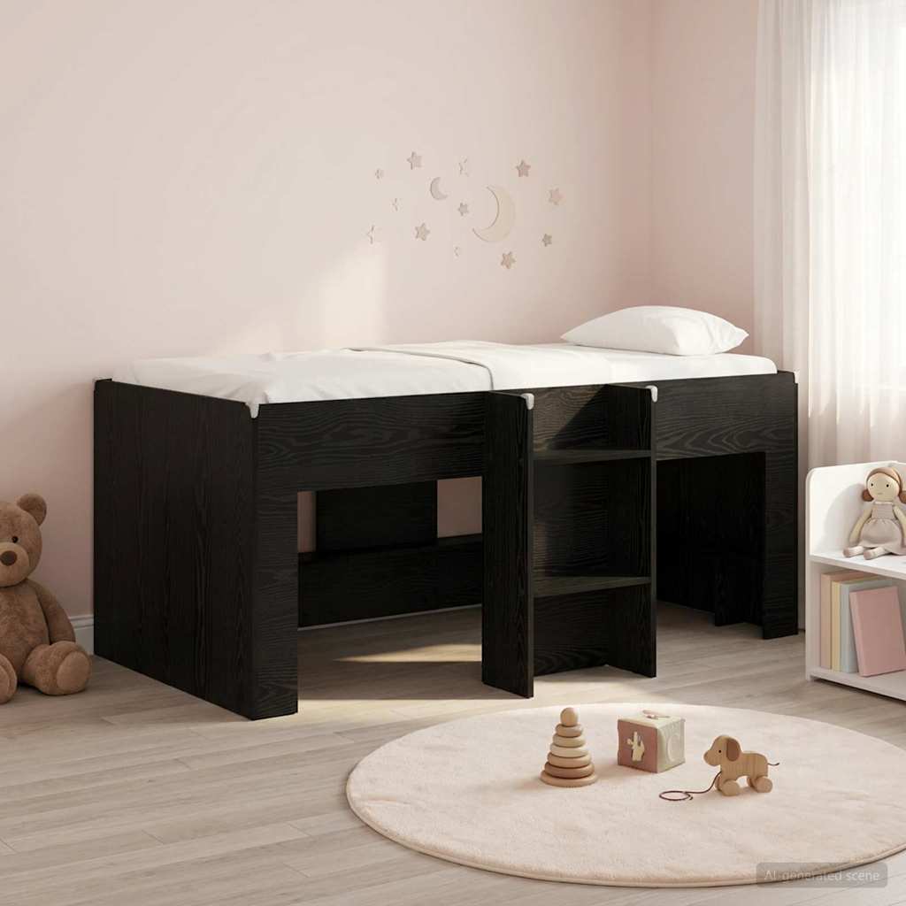 Kinder Hoogslaper Zwart eiken 80 x 160 cm Bewerkt hout – afbeelding 1