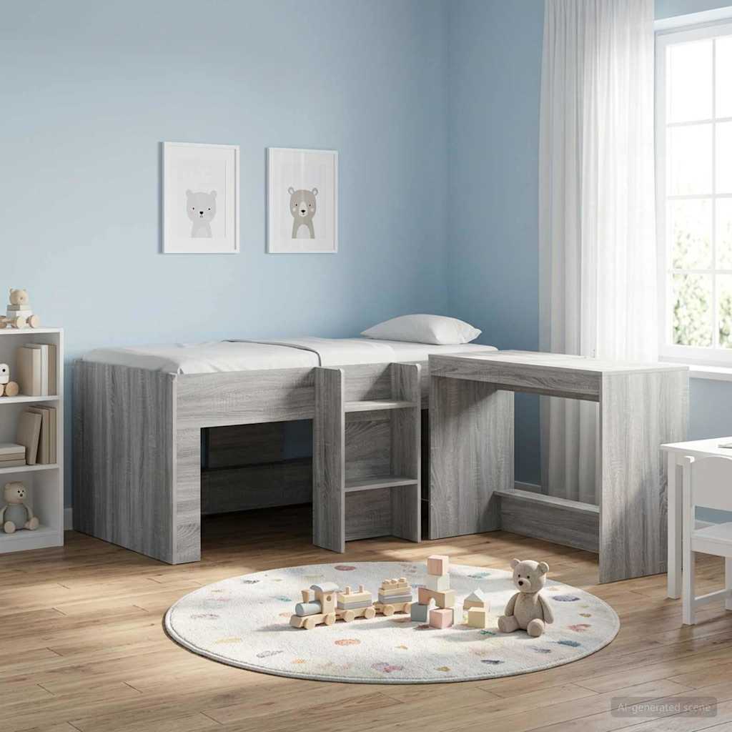 Kinder Hoogslaper Grijs Sonoma 80 x 160 cm Bewerkt hout – afbeelding 1