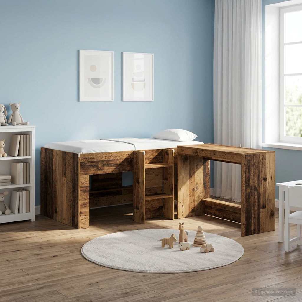 Kinder Hoogslaper Oud hout 80 x 160 cm Bewerkt hout – afbeelding 1