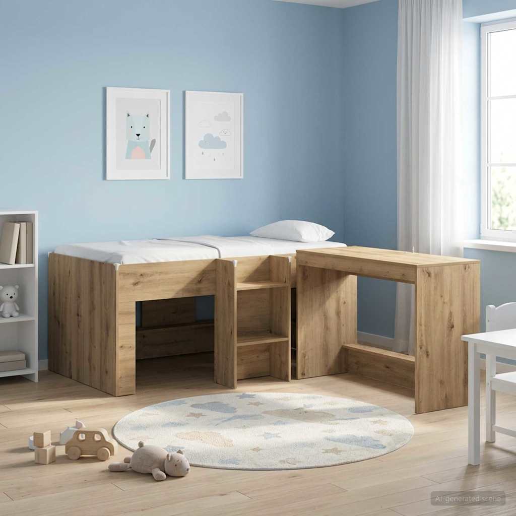 Kinder Hoogslaper Artisanaal eiken 80 x 160 cm Bewerkt hout