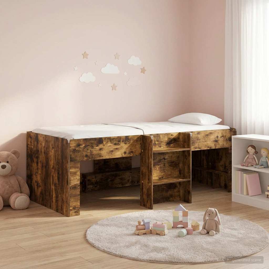 Kinder Hoogslaper Gerookt eiken 90 x 190 cm Bewerkt hout – afbeelding 1
