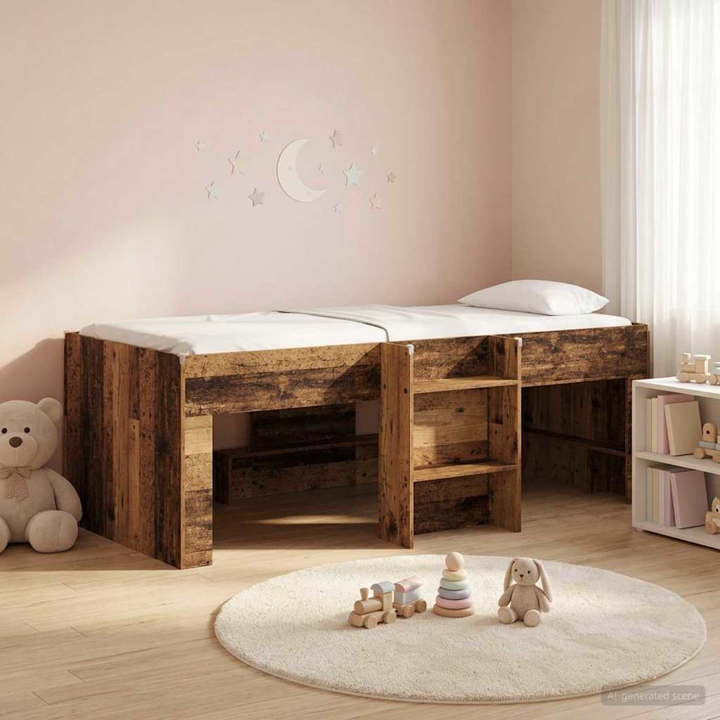 Kinder Hoogslaper Oud hout 90 x 190 cm Bewerkt hout – afbeelding 1