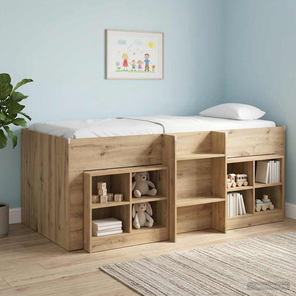 Kinder Hoogslaper Artisanaal eiken 90 x 190 cm Bewerkt hout – afbeelding 1