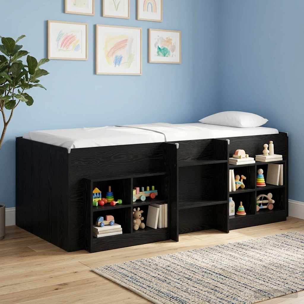 Kinder Hoogslaper Zwart eiken 75 x 190 cm Bewerkt hout – afbeelding 1