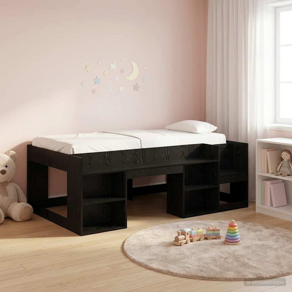 Jeugd bedframe met opbergruimte Zwart eiken 80 x 200 cm – afbeelding 1