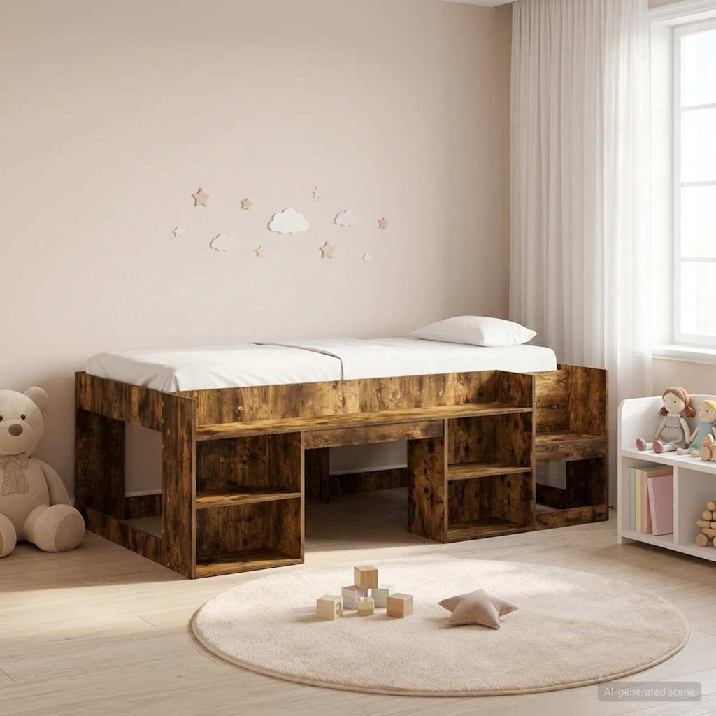 Jeugd bedframe met opbergruimte Gerookt eiken 80 x 200 cm – afbeelding 1
