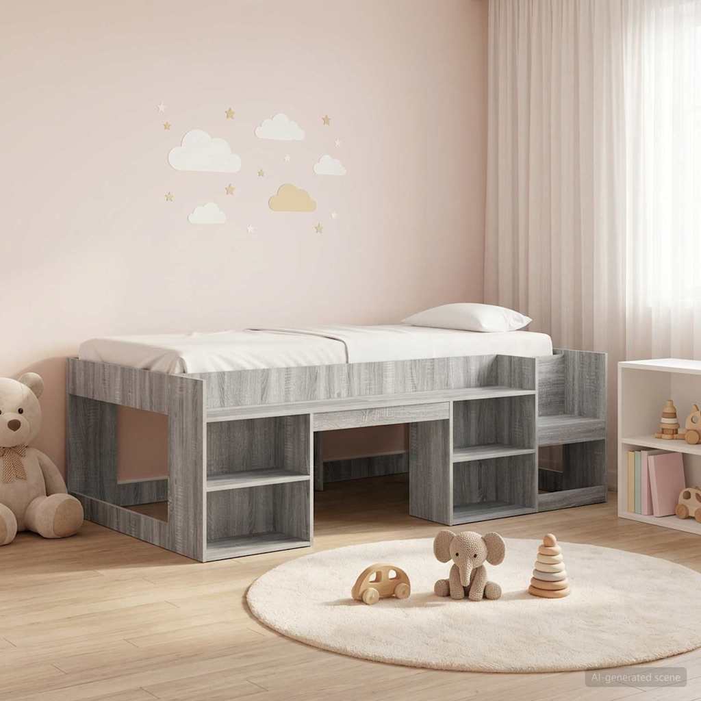 Jeugd bedframe met opbergruimte Grijs Sonoma 80 x 200 cm – afbeelding 1