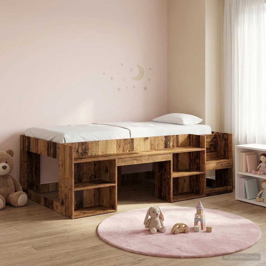 Jeugd bedframe met opbergruimte Oud hout 80 x 200 cm – afbeelding 1