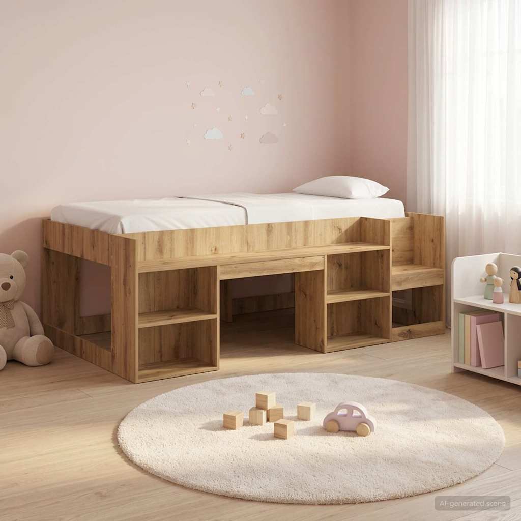 Jeugd bedframe met opbergruimte Artisanaal eiken 80 x 200 cm – afbeelding 1
