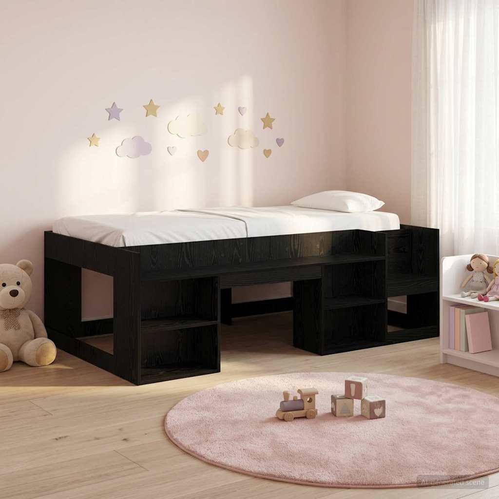 Jeugd bedframe met opbergruimte Zwart eiken 90 x 200 cm – afbeelding 1