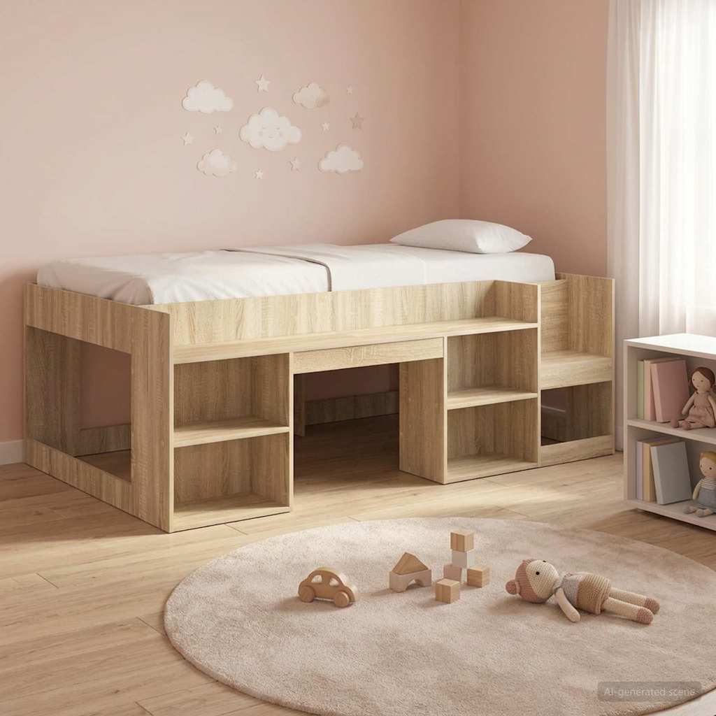 Jeugd bedframe met opbergruimte Sonoma Eiken 90 x 200 cm – afbeelding 1