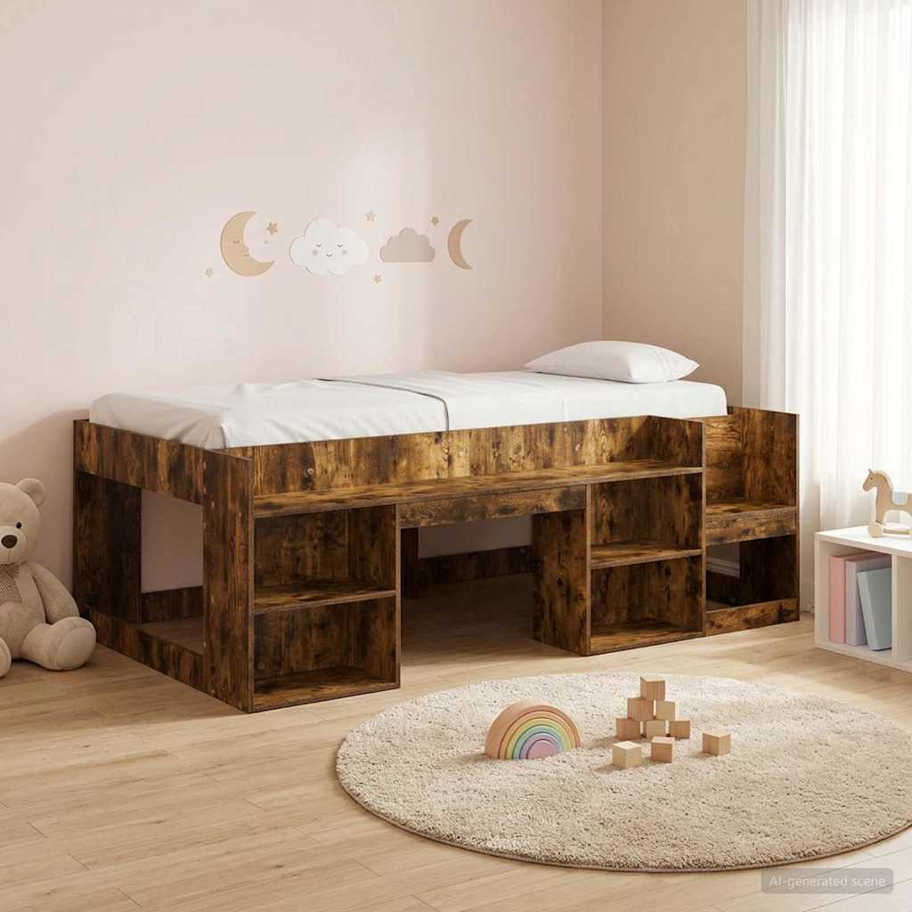 Jeugd bedframe met opbergruimte Gerookt eiken 90 x 200 cm – afbeelding 1