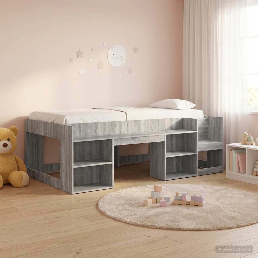 Jeugd bedframe met opbergruimte Grijs Sonoma 90 x 200 cm – afbeelding 1