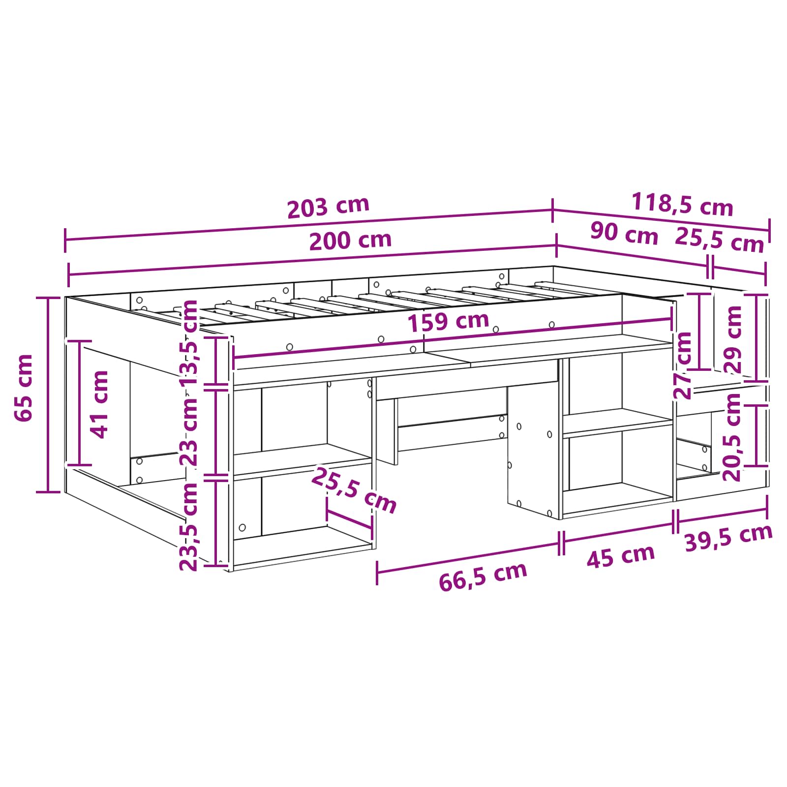 Jeugd bedframe met opbergruimte Grijs Sonoma 90 x 200 cm – afbeelding 9
