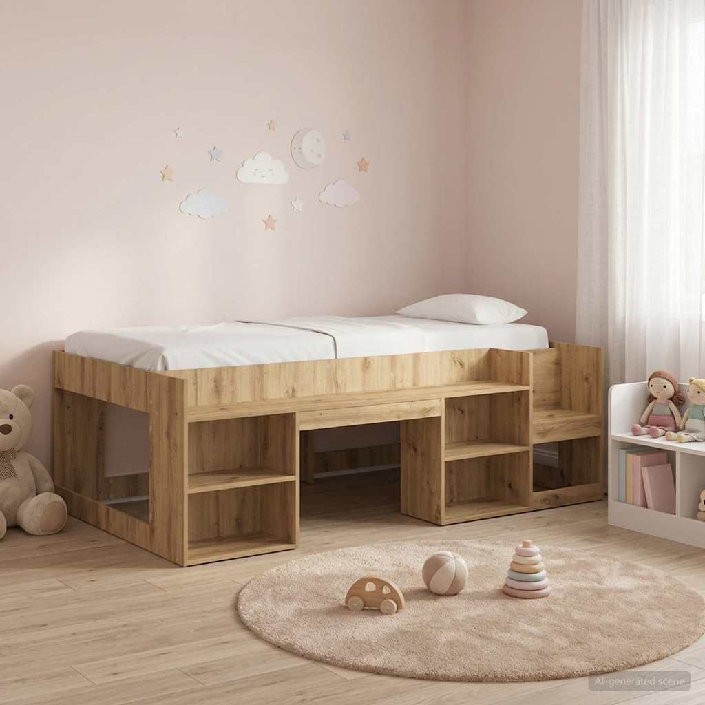 Jeugd bedframe met opbergruimte Artisanaal eiken 90 x 200 cm – afbeelding 1