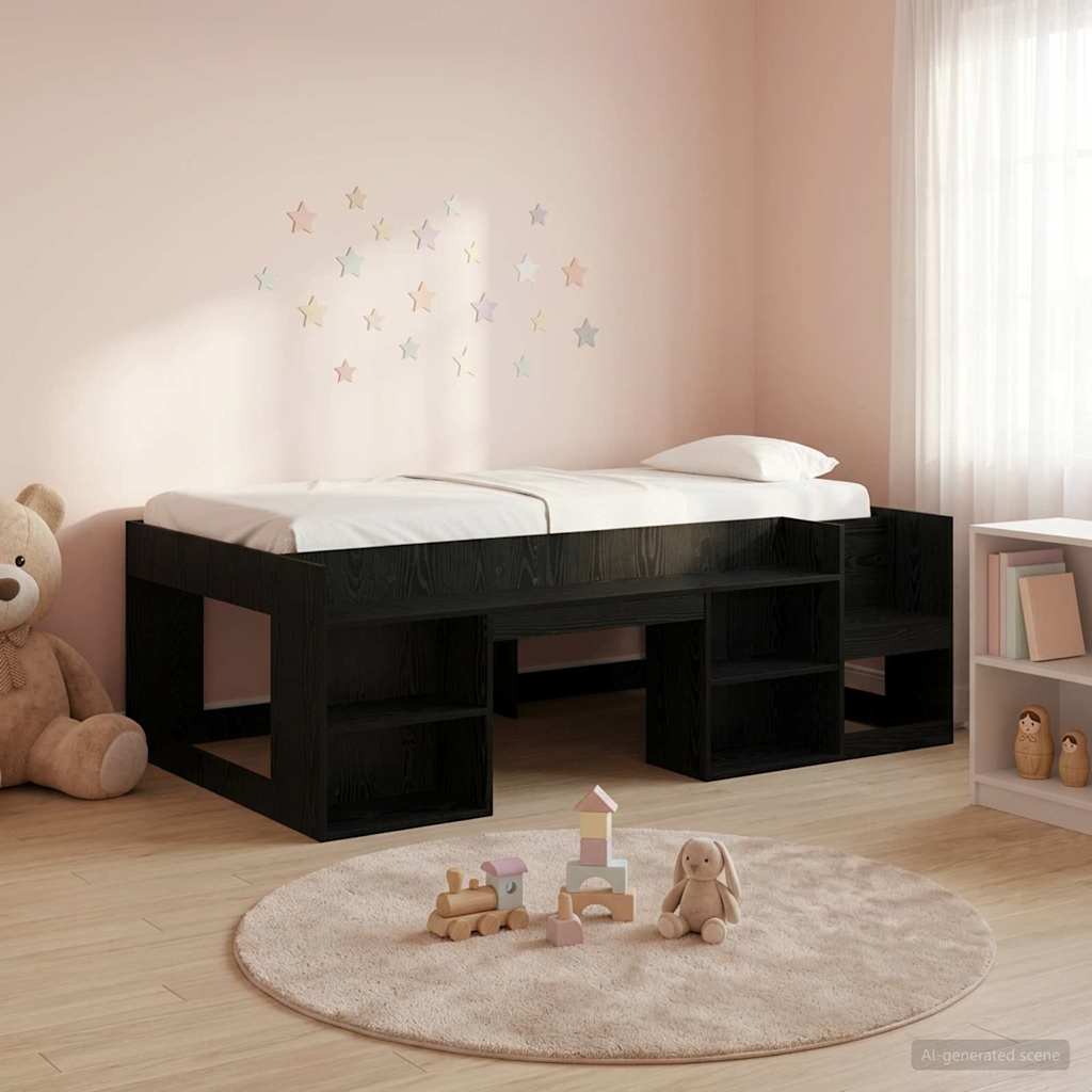 Jeugd bedframe met opbergruimte Zwart eiken 98.5 x 200 cm – afbeelding 1