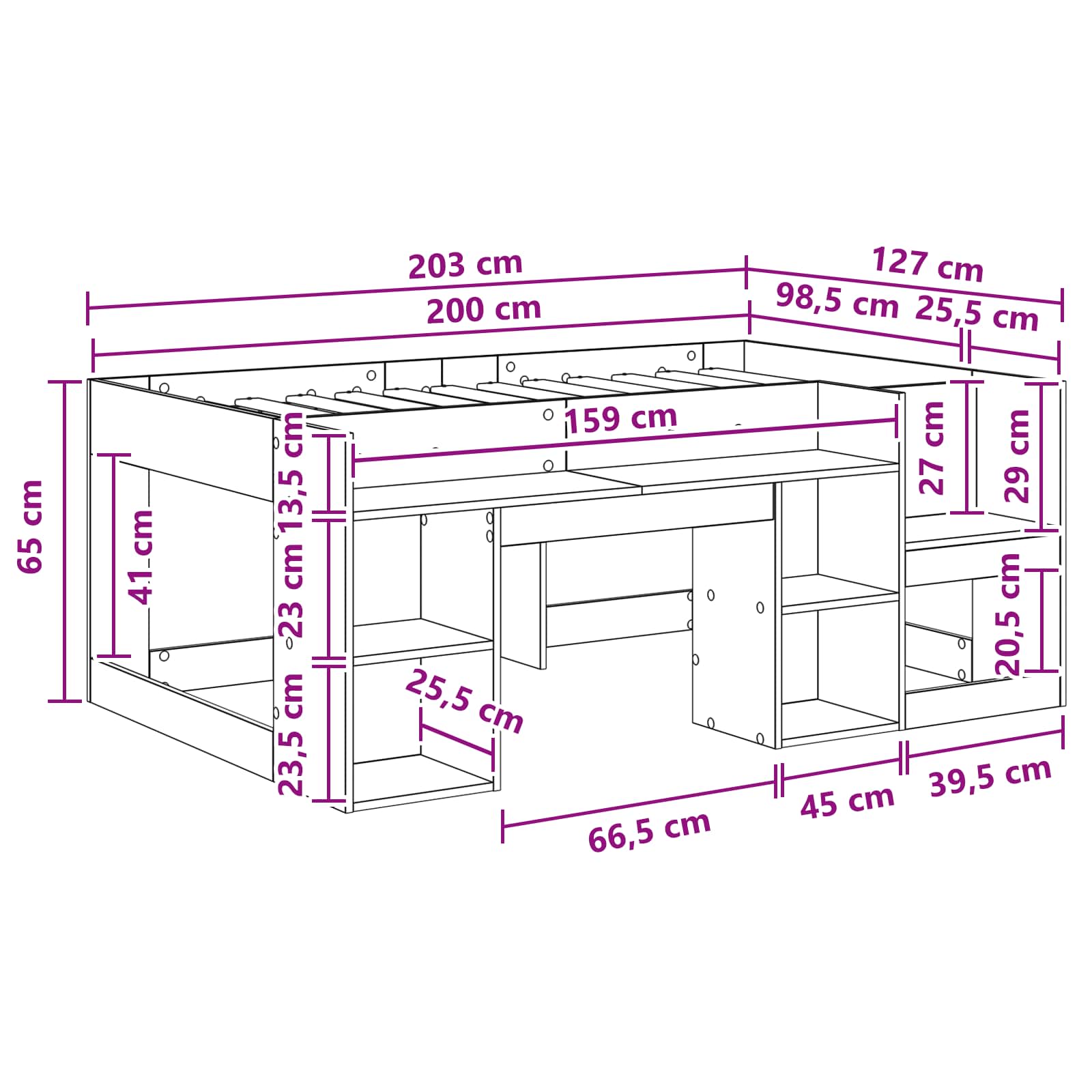 Jeugd bedframe met opbergruimte Betongrijs 98.5 x 200 cm – afbeelding 9