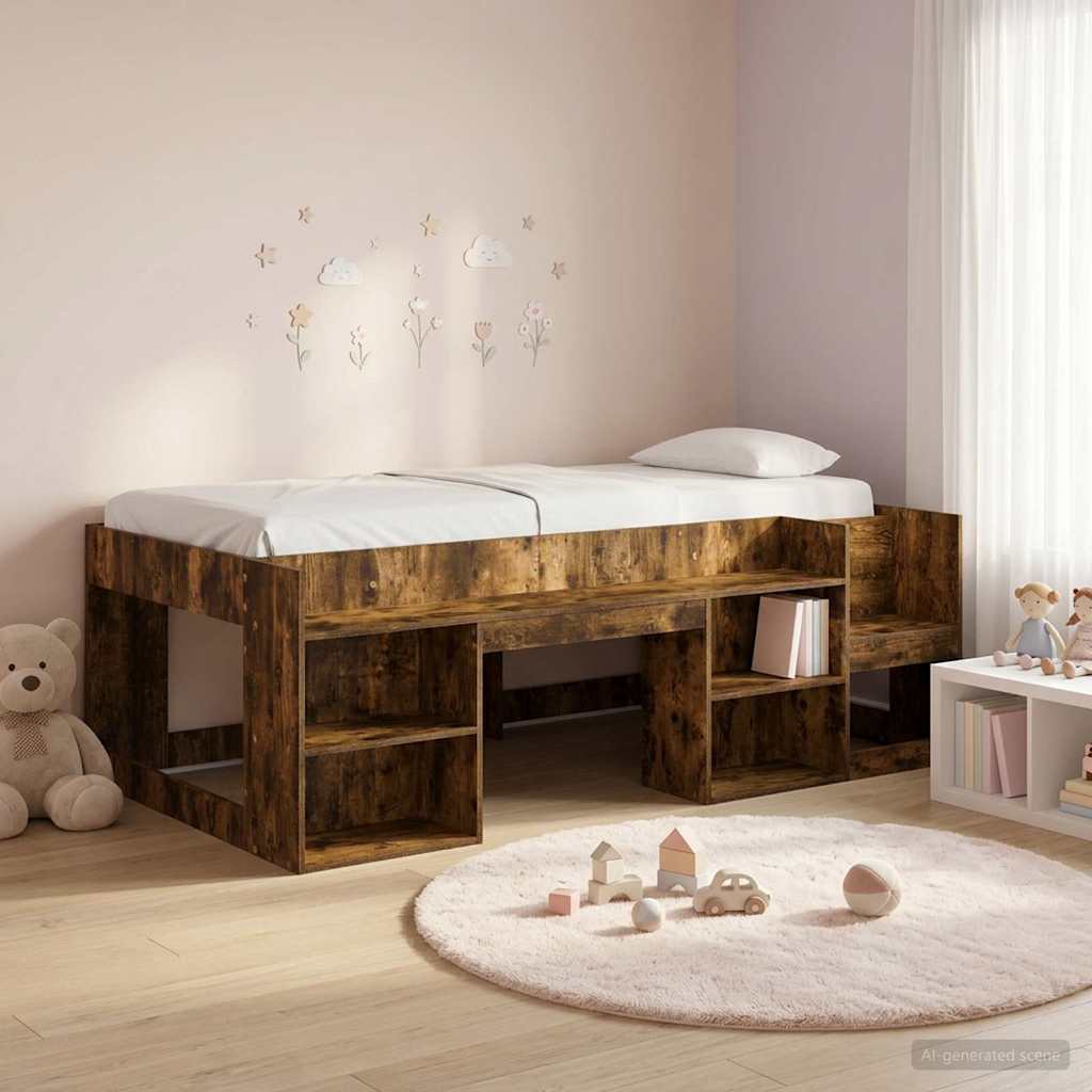 Jeugd bedframe met opbergruimte Gerookt eiken 98.5 x 200 cm – afbeelding 1